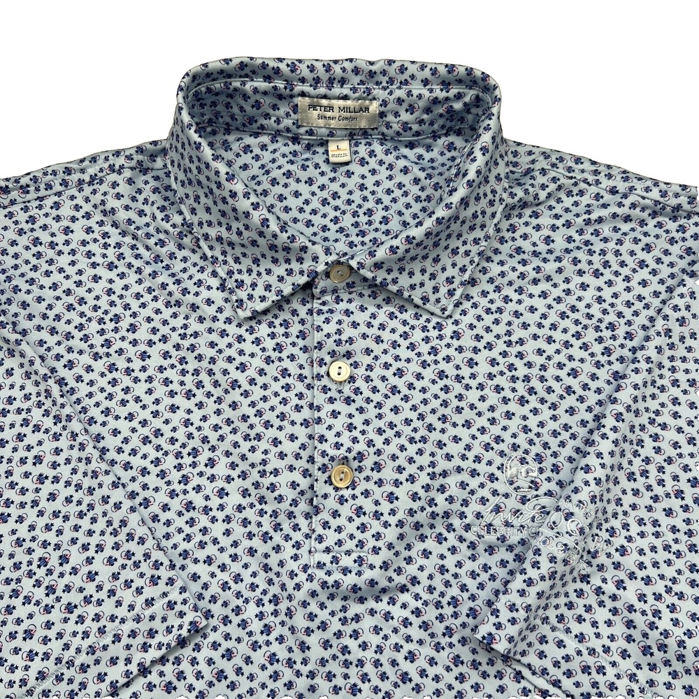 Peter Millar " Angry Anglers " Fish Print Performance Polo Golf Shirt Mens Large